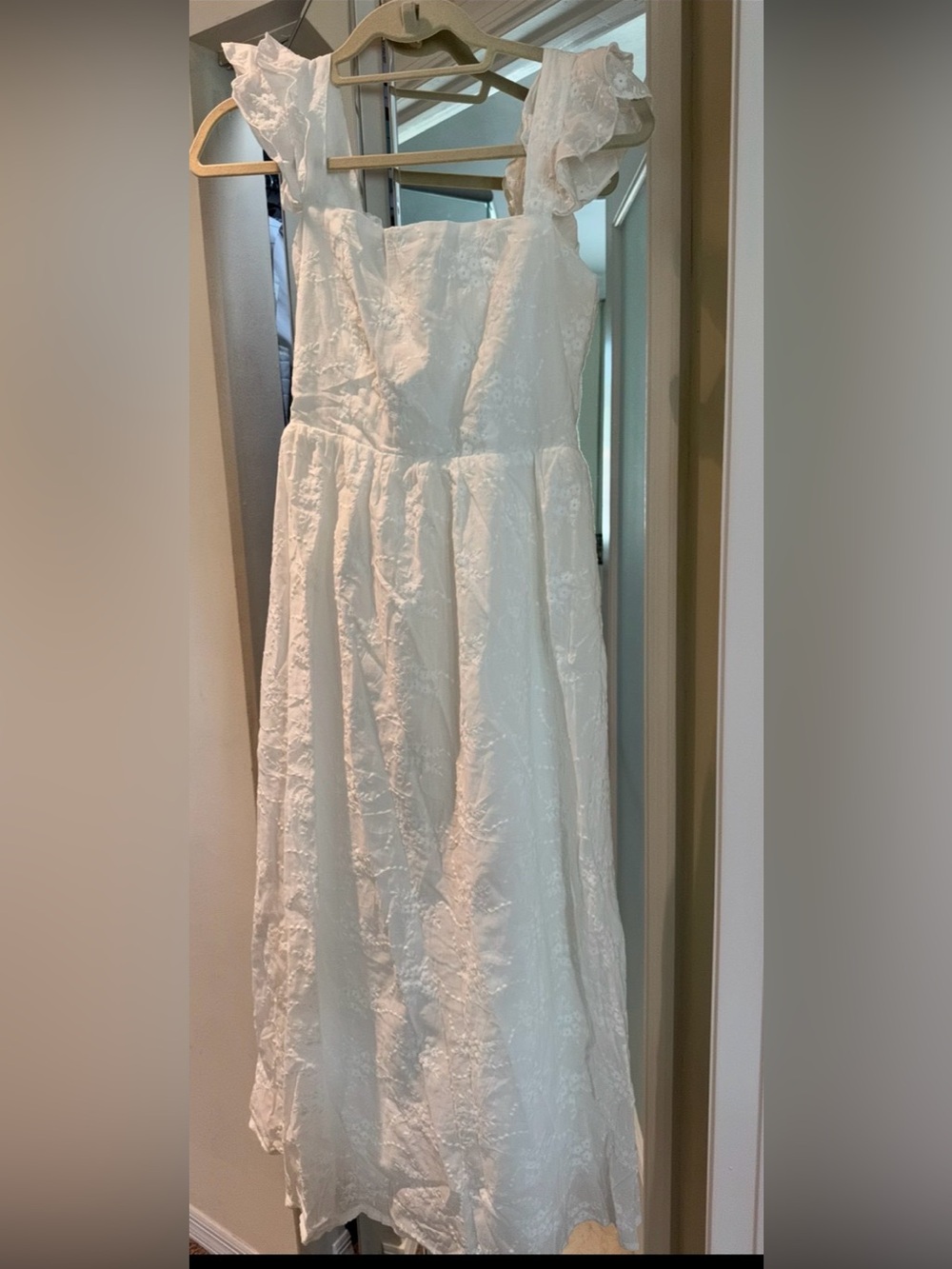 White Ruffled “sleeves” Midi Dress With Tie Back
